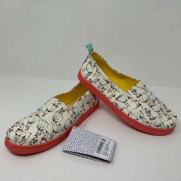Toms Youth Girls Size 5 Alpargata Ivory Paper Source Floral Llamas Print - Picture 13 of 16